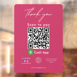 Cash App QR Code Logo Bedankt Scan om te betalen Raamsticker