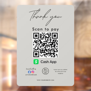 Cash App QR Code Logo Bedankt Scan om te betalen Raamsticker
