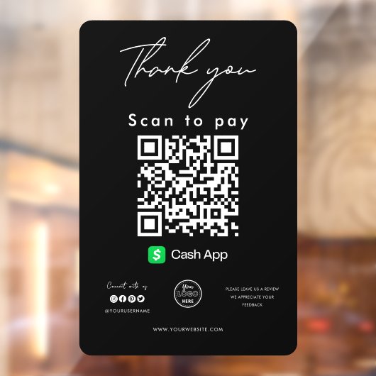 Cash App QR Code Logo Scan om te betalen Bedankt z Raamsticker (Vel 2)