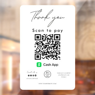 Cash App QR Code Logo Scannen naar betaling Bedank Raamsticker