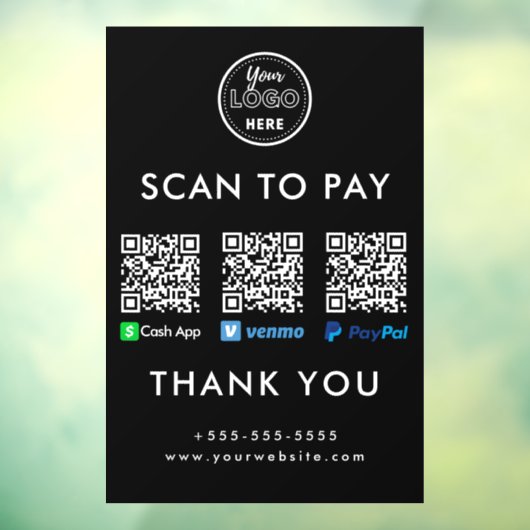 Cash App Venmo Paypal QR Code Scan naar Betalen Lo Raamsticker (Vel 3)