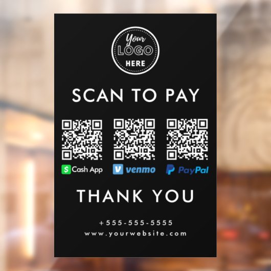 Cash App Venmo Paypal QR Code Scan naar Betalen Lo Raamsticker (Vel 2)
