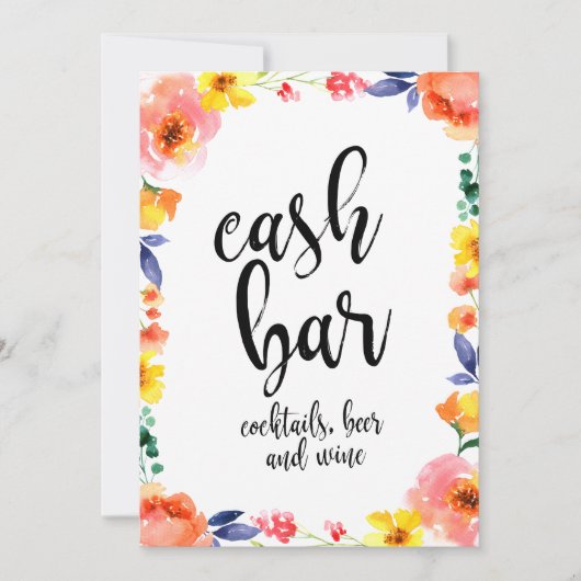 Cash Bar Betaalbare Boho Bloem Bruiloft Bord (Voorkant)