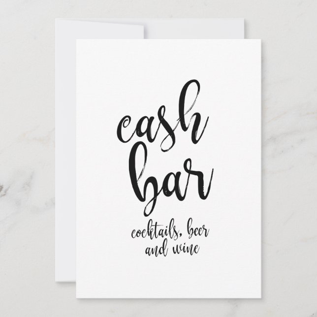 Cash Bar Betaalbare Calligraphy Trouwkaart (Voorkant)