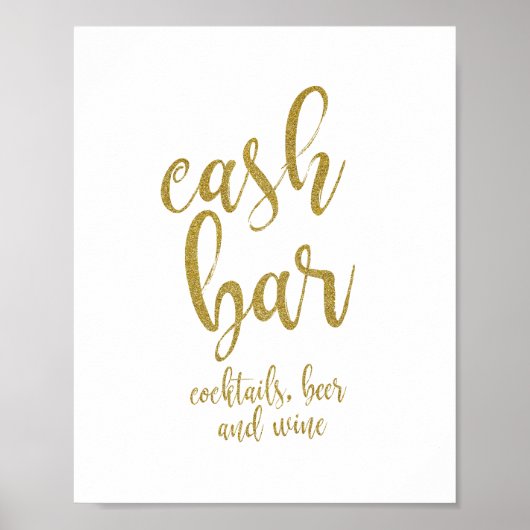 Cash Bar Gold Glitter 8x10 Wedding Sign Poster (Voorkant)