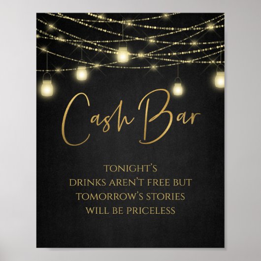 Cash Bar Goud Zwart Elegant Script Tabletop Sign Poster (Voorkant)