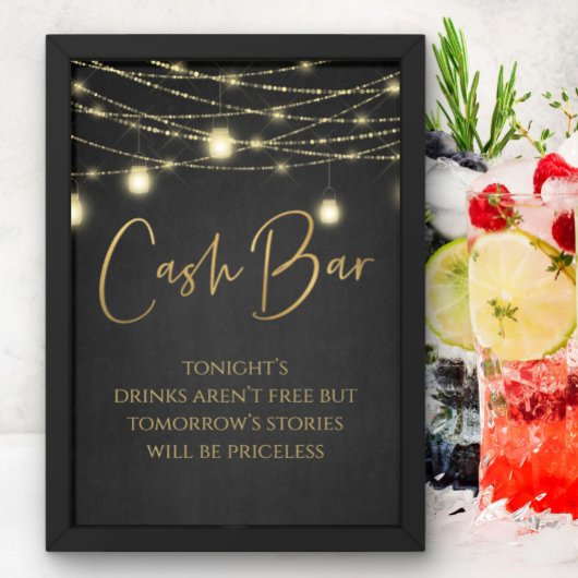 Cash Bar Goud Zwart Elegant Script Tabletop Sign Poster