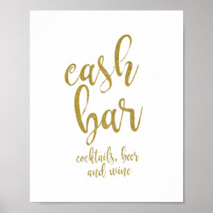 Cash Bar Gouden Glitter 8x10 Trouwbord Poster