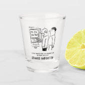 Cash Machine Laughs bij Customer Cartoon. Shot Glas (Voorkant)