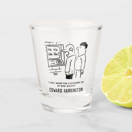 Cash Machine Laughs bij Customer Cartoon. Shot Glas