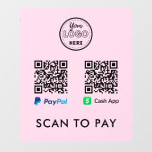 CashApp Pay PayPal QR-code Scannen naar Logo Roze  Raamsticker (Vel)