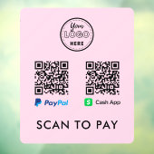 CashApp Pay PayPal QR-code Scannen naar Logo Roze  Raamsticker (Vel 3)