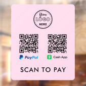 CashApp Pay PayPal QR-code Scannen naar Logo Roze  Raamsticker (Vel 2)