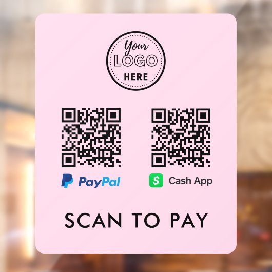 CashApp Pay PayPal QR-code Scannen naar Logo Roze  Raamsticker (Vel 2)