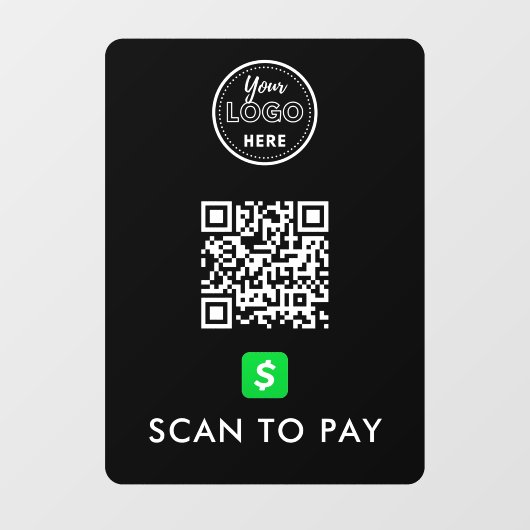 CashApp QR Code Scan naar Pay Modern Logo Black Raamsticker (Vel)