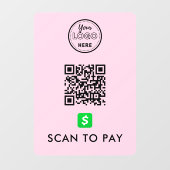 CashApp QR Code Scan naar Pay Modern Logo Roze Raamsticker (Vel)