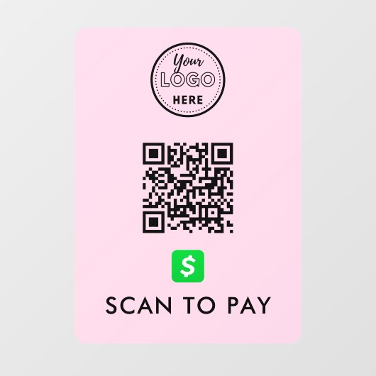 CashApp QR Code Scan naar Pay Modern Logo Roze Raamsticker (Vel)