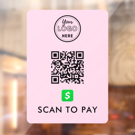 CashApp QR Code Scan naar Pay Modern Logo Roze Raamsticker (Vel 2)