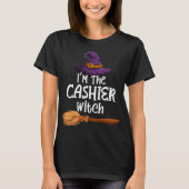 Cashier Witch Funny Halloween Kostuum Pet & Broom T-shirt (Voorkant)