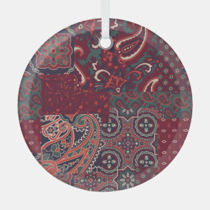Cashmere Paisley Silk: Abstracte patchwork Glas Ornament