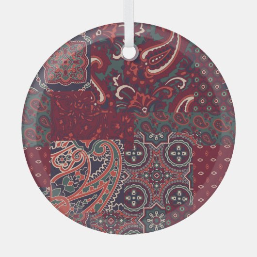 Cashmere Paisley Silk: Abstracte patchwork Glas Ornament (Voorkant)
