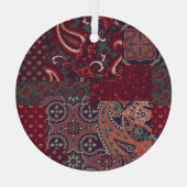 Cashmere Paisley Silk: Abstracte patchwork Glas Ornament (Achterkant)