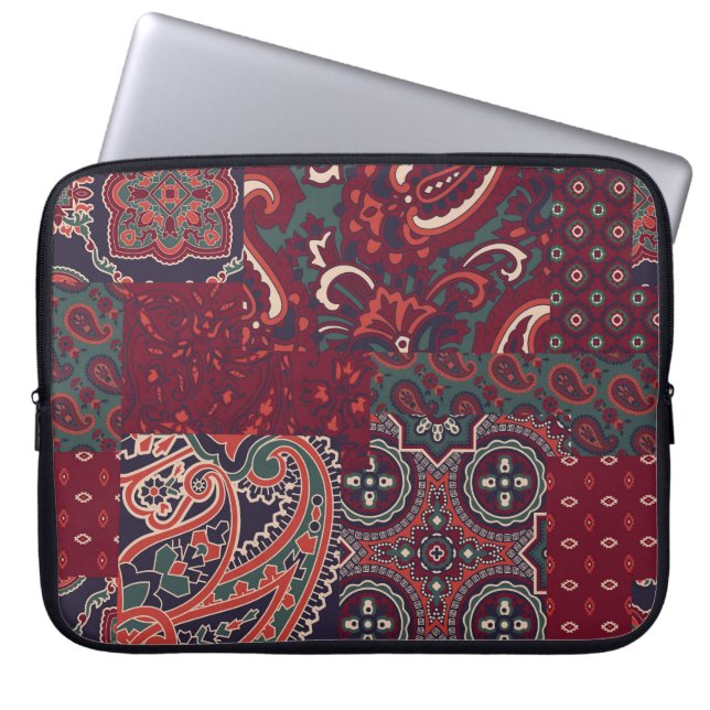 Cashmere Paisley Silk: Abstracte  patchwork Laptop Sleeve (Voorkant)