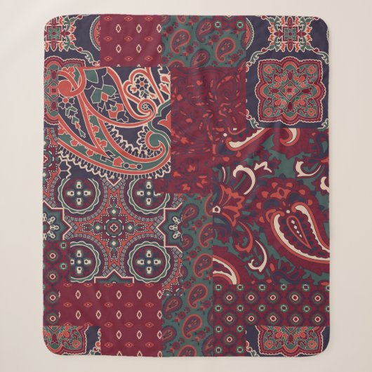 Cashmere Paisley Silk: Abstracte patchwork Sherpa Deken (Voorkant)