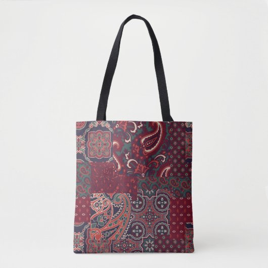 Cashmere Paisley Silk: Abstracte patchwork Tote Bag (Voorkant)
