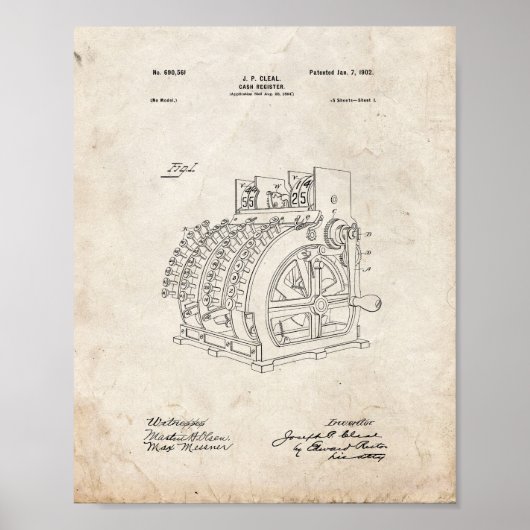 Cashregister patent - Oude look Poster (Voorkant)