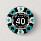 Casino 00th Birthday Party - Blauwgroen Ronde Button 5,7 Cm (Voorkant)