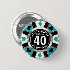 Casino 00th Birthday Party - Blauwgroen Ronde Button 5,7 Cm