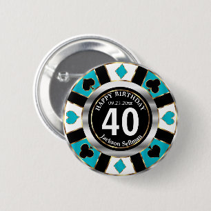 Casino 00th Birthday Party - Blauwgroen Ronde Button 5,7 Cm
