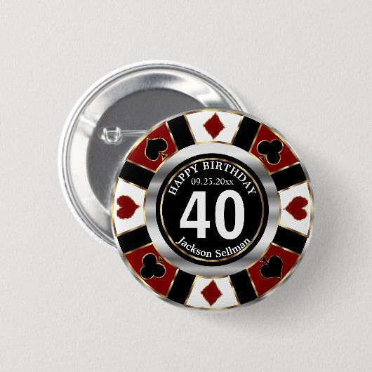 Casino 00th Birthday Party - Dark Red Ronde Button 5,7 Cm (Voorkant /achterkant)
