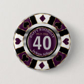 Casino 00th Birthday Party - Plum Paars Ronde Button 5,7 Cm (Voorkant)