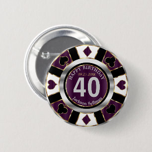 Casino 00th Birthday Party - Plum Paars Ronde Button 5,7 Cm
