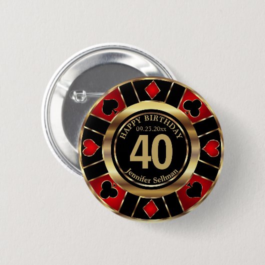 Casino 00th Birthday Party - Red en Black Ronde Button 5,7 Cm (Voorkant /achterkant)