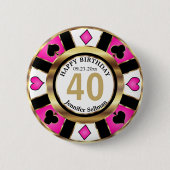 Casino 00th Birthday Party - Roze Ronde Button 5,7 Cm (Voorkant)