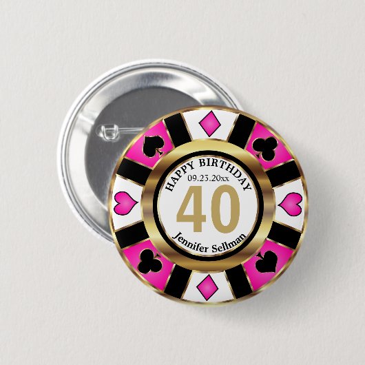 Casino 00th Birthday Party - Roze Ronde Button 5,7 Cm (Voorkant /achterkant)