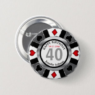 Casino 00th Birthday Party - Silver en Black Ronde Button 5,7 Cm