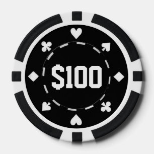 Casino, $100, pokerchips, zwart/wit poker chips