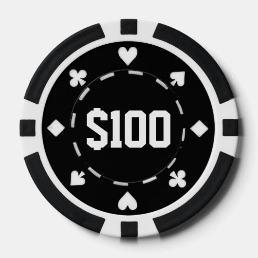 Casino, $100, pokerchips, zwart/wit poker chips (Voorkant)
