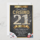 Casino 21st Gold Diamond Birthday Invitation Kaart (Voorkant)
