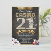 Casino 21st Gold Diamond Birthday Invitation Kaart (Staand voorkant)