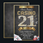 Casino 21st Gold Diamond Birthday Invitation Kaart<br><div class="desc">Casino Night Poker Gambling 21st Gold Diamond Chalkboard Bling Metallic Birthday Invitation</div>