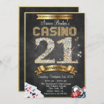 Casino 21st Gold Diamond Birthday Invitation Kaart<br><div class="desc">Casino Night Poker Gambling 21st Gold Diamond Chalkboard Bling Metallic Birthday Invitation</div>