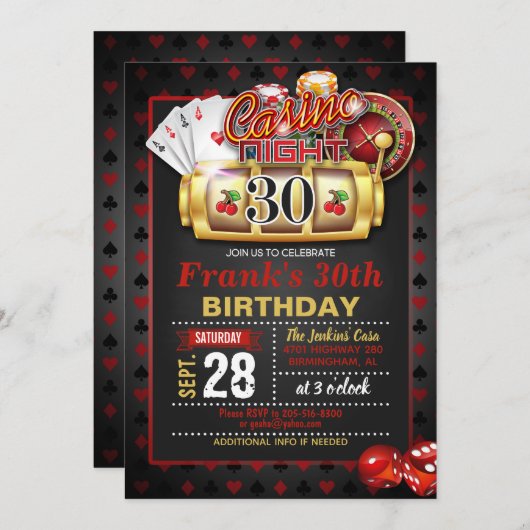 Casino 30th Birthday Invitation Kaart (Voorkant / Achterkant)