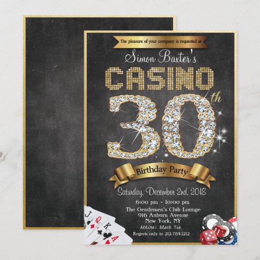 Casino 30th Gold Diamond Birthday Invitation Kaart (Voorkant / Achterkant)