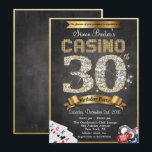Casino 30th Gold Diamond Birthday Invitation Kaart<br><div class="desc">Casino Night Poker Gambling 30th Gold Diamond Chalkboard Bling Metallic Birthday Invitation</div>