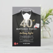 Casino 40ste verjaardag. Zwart en goud Kaart (Staand voorkant)